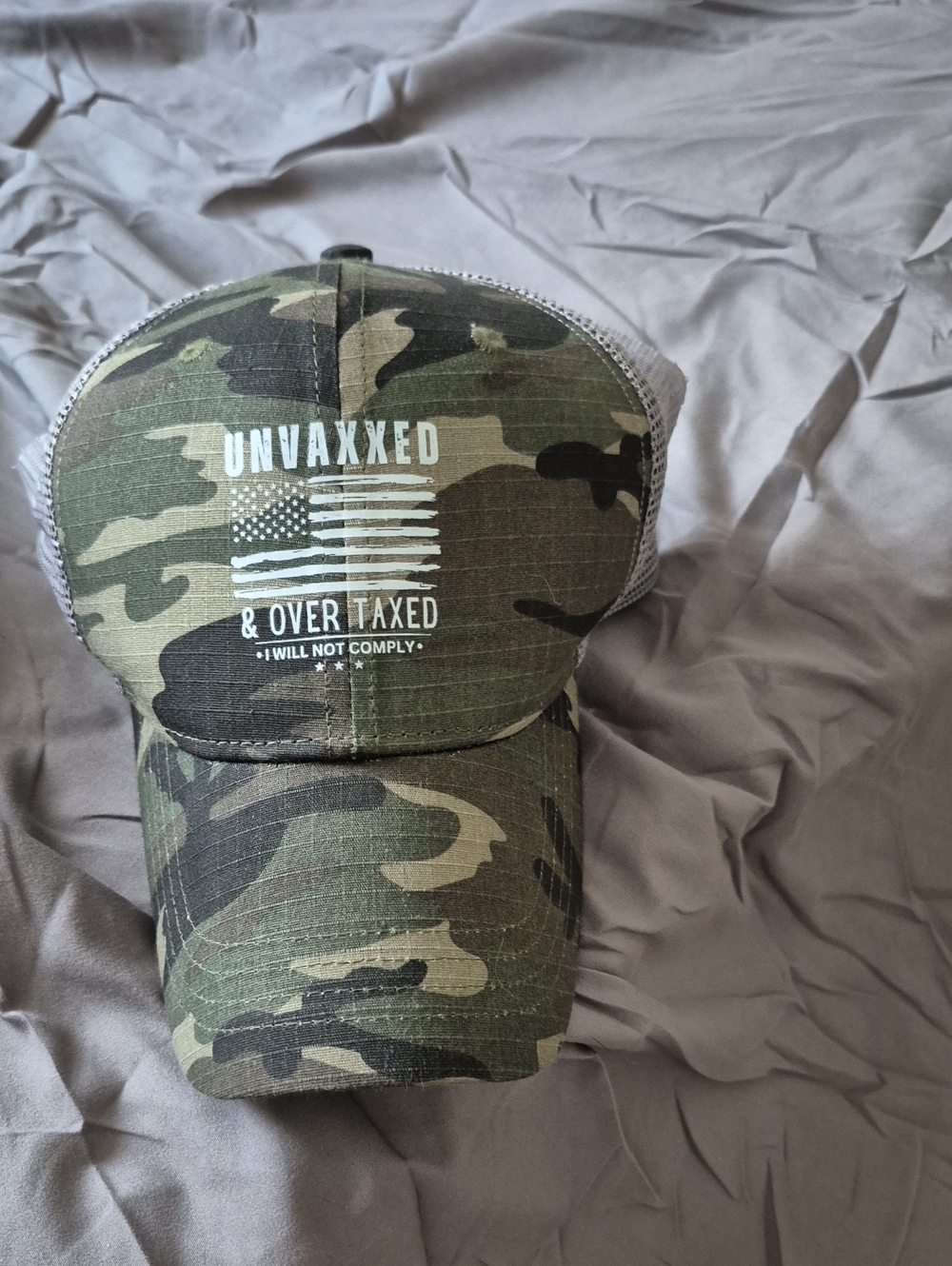 Camo Trucker Hat - "Unvaxxed & Over Taxed" Print